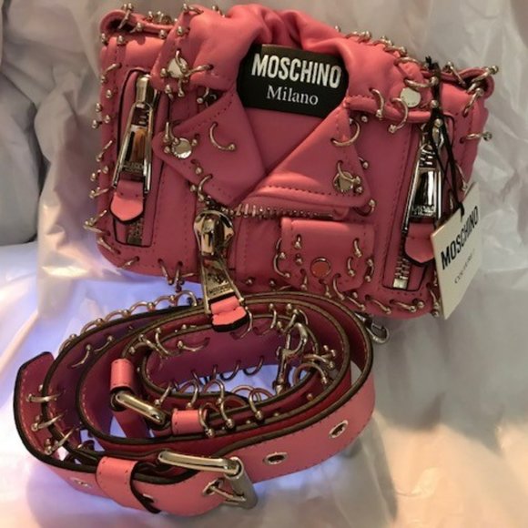 Moschino Couture Women's Leather Biker Bag - Fuchsia Pink w/ Piercings - Picture 13 of 16